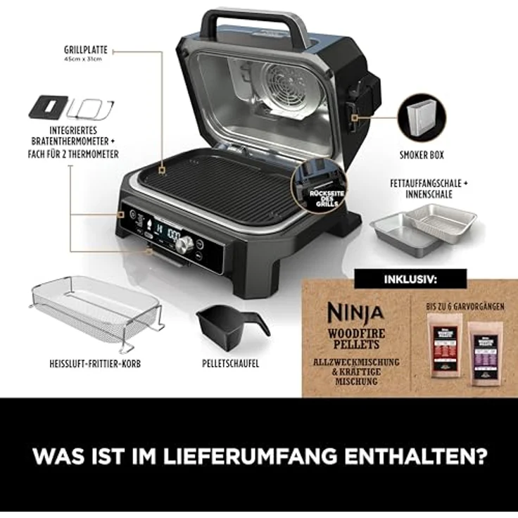 Ninja Woodfire Pro Connect XL Elektrischer BBQ Smoker Grill, App-Steuerung, 7-in-1 Outdoor Grill elektrisch & Air Fryer mit Woodfire Pellets, wetterfest, Schwarz OG901EU – Bild 2