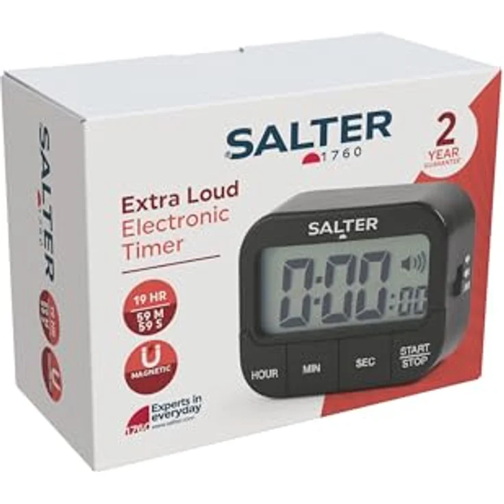 SALTER extralauter Küchentimer aus Kunststoff, Küchenuhr, Vorwärtszählen und Countdown Funktion, großes LCD Display, 3 einstellbare Töne-Lautstärken, Timer – Bild 4