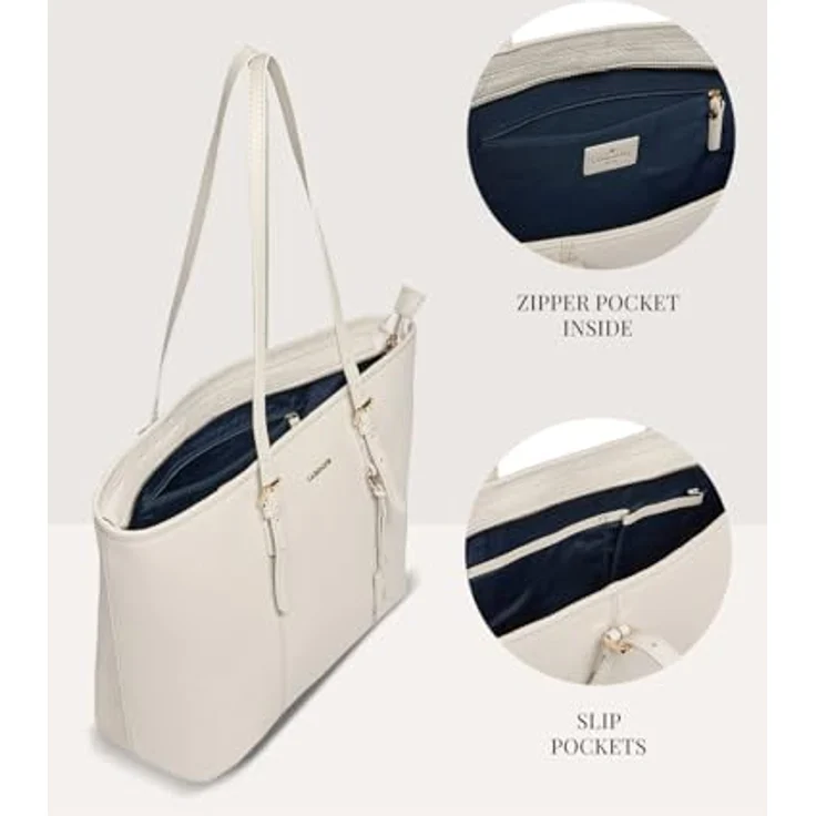 Lazarotti Bologna Leder Shopper Tasche, 100% Leder, beige, 35 cm x 13.5 cm x 28 cm – Bild 4