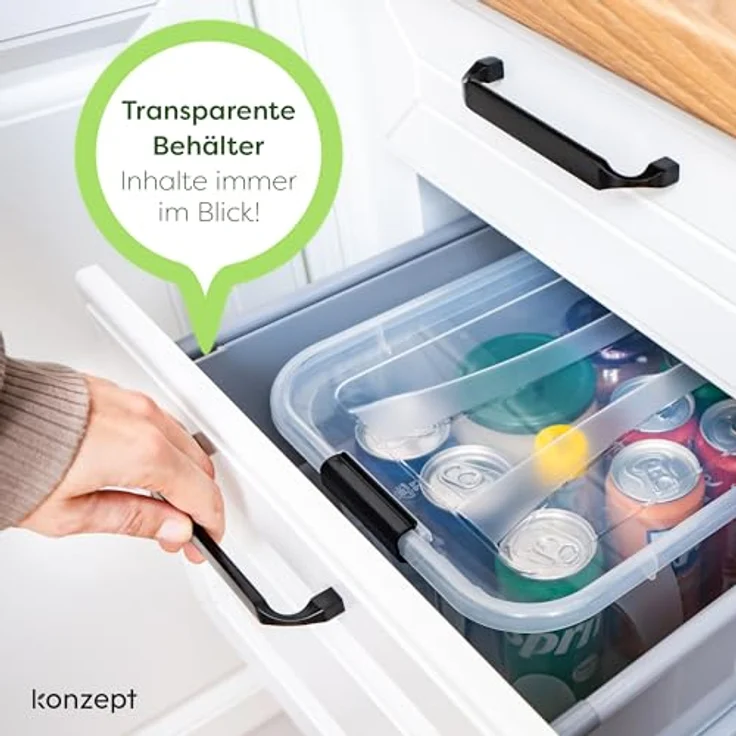 KONZEPT Aufbewahrungsbox 14 L mit Deckel, transparente Kunststoffbox, stapelbar, BPA-frei, verstärkter Boden, robuste Verschlussclips – Bild 5