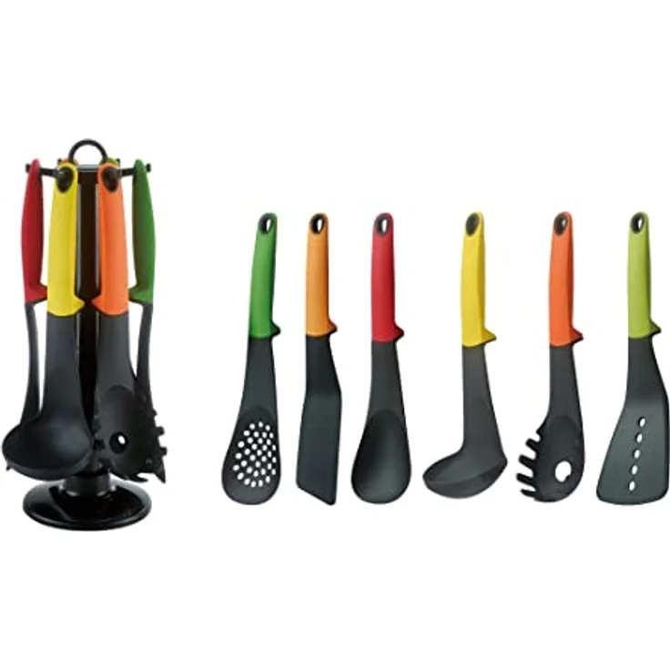 Cheffinger Kochbesteck Küchenhelfer Set 7-teilig Drehbar Kochen Gastronomie, Farbenfroh – Bild 1