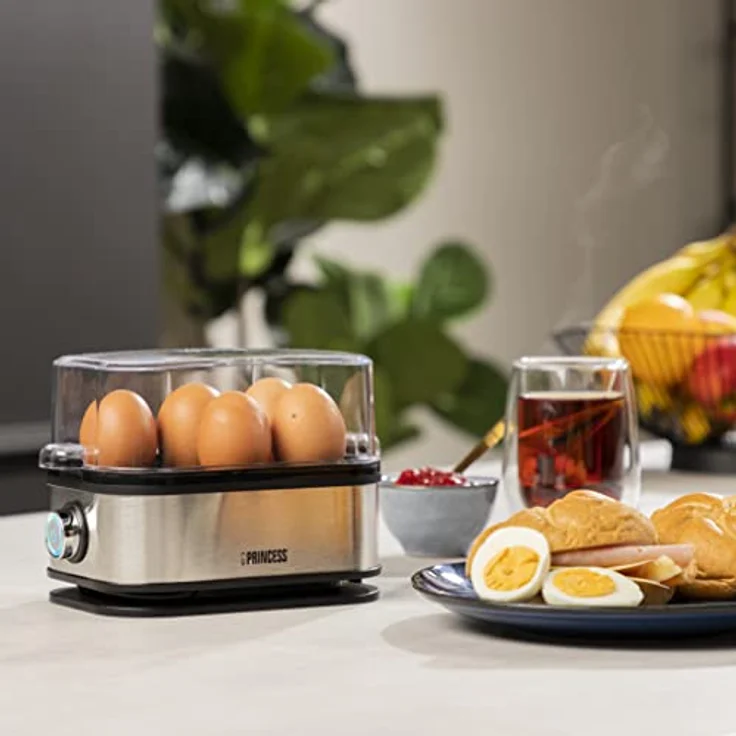 Princess 262046  Eierkocher, 400 Watt, für 6 Eier, Messbecher mit Eierpiekser - Kunststoffdeckel, silber, schwarz – Bild 2