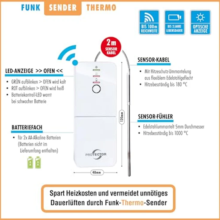 Protector ASK 6030, Funk-Abluftsteuerung für Klimaanlagen mit Thermosensor, Weiß – Bild 2