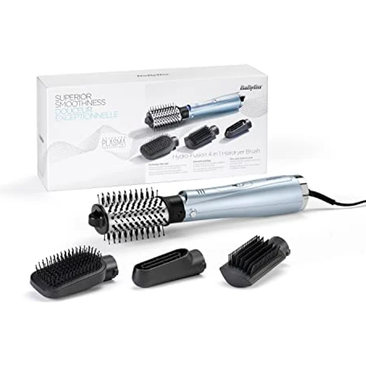 BaByliss AS774E Hydro Fusion Smooth & Shape Warmluftbürste mit 4 Aufsätzen zum Föhnen, Glätten, Volumen und Bürsten, Duale Ionen-Technologie mit Anti-Frizz Effekt, Air Styler, eisblau – Bild 2