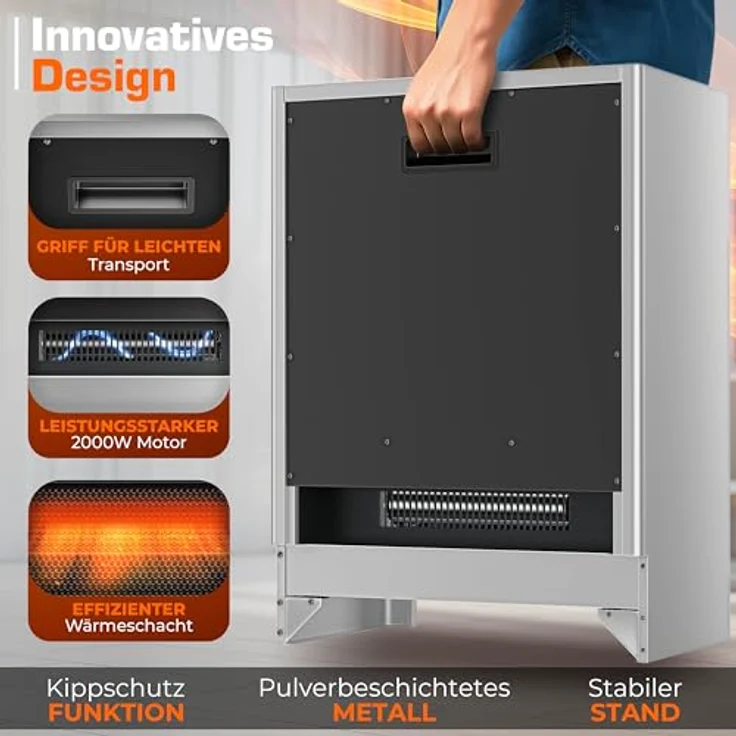 TRESKO Elektrokamin TRESKO® mit Heizung, Fernbedienung und WiFi App, 2000W, LED-Flammeneffekt, LCD-Display, 3 Heizmodi – Bild 7