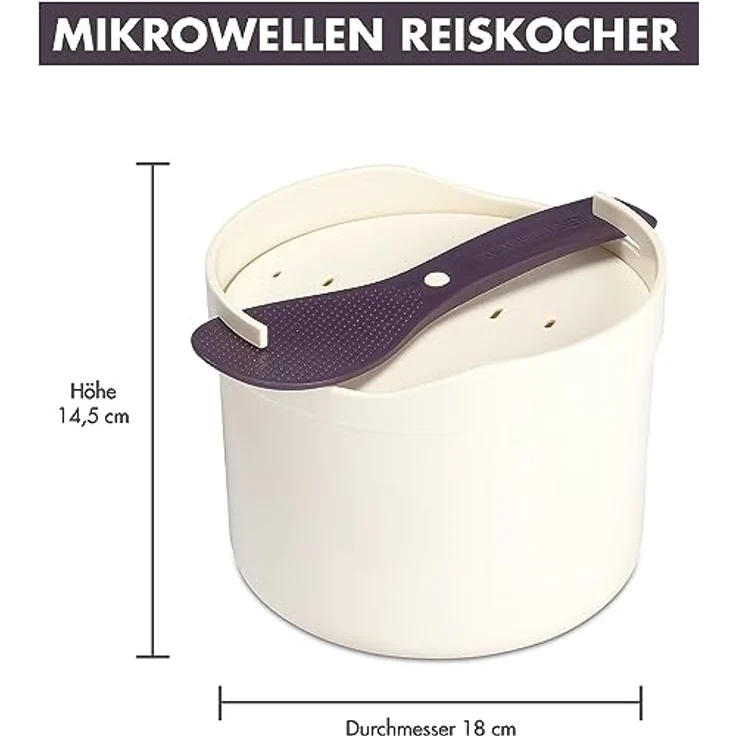 REISHUNGER Mikrowellen Reiskocher (1,7 l) - weiß - Für perfekt gegarten Reis in nur 12 Minuten - Spülmaschinengeeignet – Bild 3