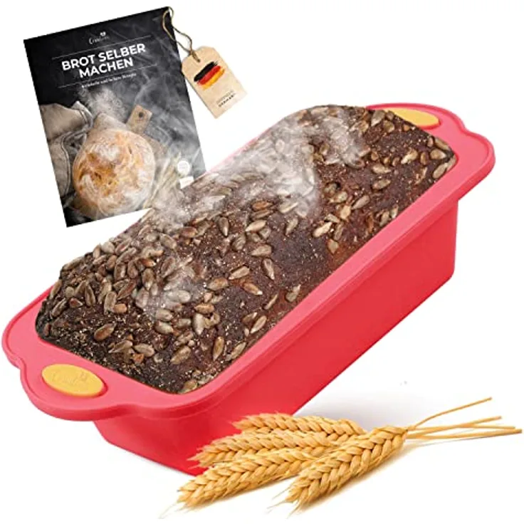 Coradoma Silikon Backform Rechteckig inkl. Rezept | Silikonform zum Brot Backen | Brotbackform 1000g Brottopf Set Springform Kastenform Kuchen | Brotform & Kuchenform