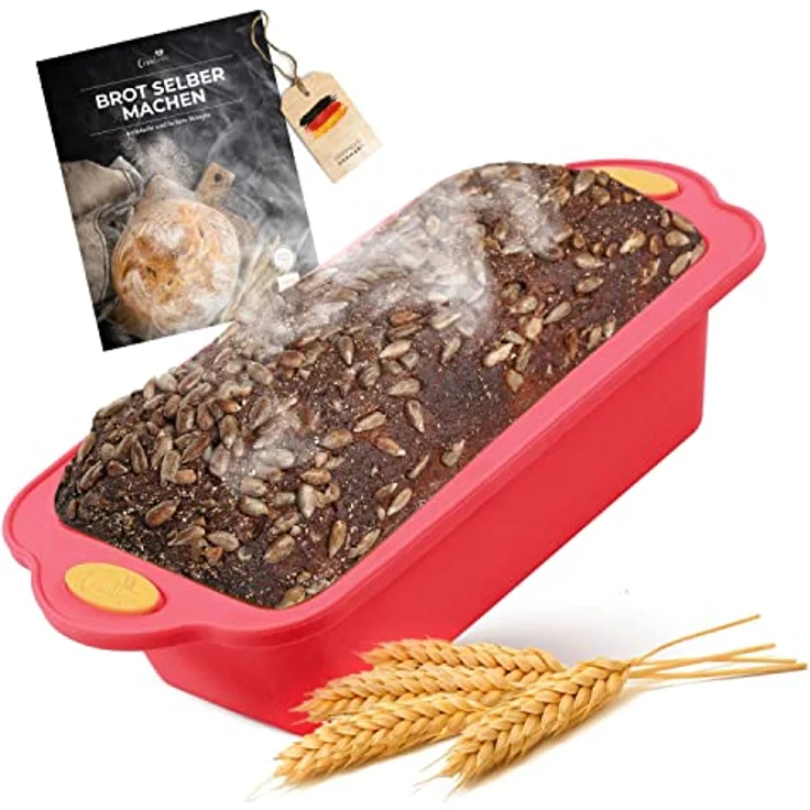 Coradoma Silikon Backform Rechteckig inkl. Rezept | Silikonform zum Brot Backen | Brotbackform 1000g Brottopf Set Springform Kastenform Kuchen | Brotform & Kuchenform – Bild 1