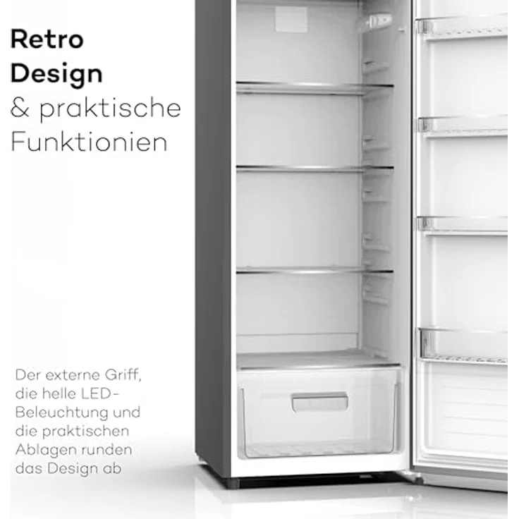 Schoepf Retro Vollraumkühlschrank RKS245B Schwarz matt 238 Liter Nutzinhalt LED-Beleuchtung Vintage Style – Bild 4