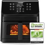 Cosori Heißluftfritteuse mit aktualisierter Rapid Air Technologie, 1700,00 W, 5 Portionen, 12 in 1 30 Rezeptbuch, one Touchcreen, 6,2 Liter, 55% Energieeinsparung, Schwarz