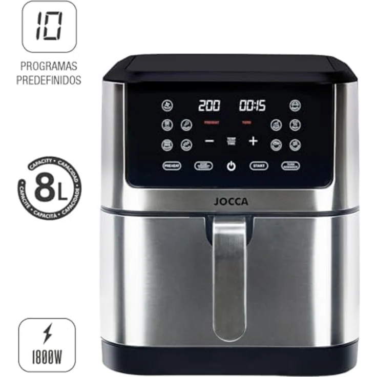JOCCA Heißluftfritteuse 8L, ölfreie Luftfritteuse mit LED Touch Screen, 1800W Leistung, einstellbare Temperatur, gesundes Kochen, Silber2 – Bild 3