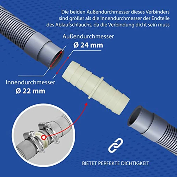 VIOKS Waschmaschine Abfluss Adapter Ø22mm für Flexibler Ablaufschlauch Waschmaschine/Abwasserschlauch Spülmaschine & Schlauchverbinder für Ablaufschlauch Waschmaschinenschlauch Verlängerung – Bild 5