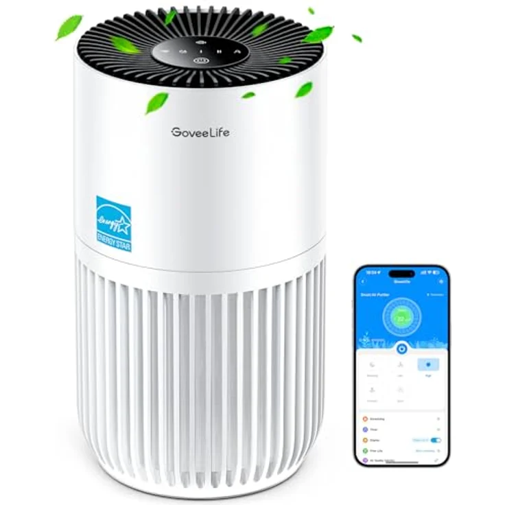 GoveeLife Mini-Luftreiniger für das Schlafzimmer, HEPA Smart Filter Luftreiniger mit Alexa App Steuerung - tragbarer Luftreiniger mit 3 Geschwindigkeiten, Timer, leiser Betrieb - Weiß – Bild 1