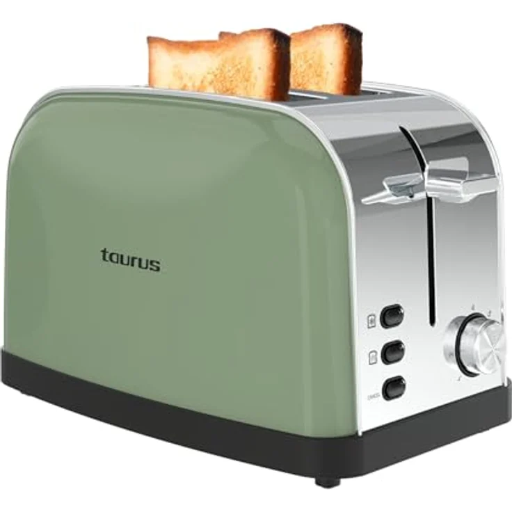 Taurus Toaster Vintage II Olive, 950W, 2 kurze Schlitze, 7 Bräunungsstufen, Edelstahlgehäuse, 3 Funktionen, Kabelaufwicklung, Olivgrün – Bild 1