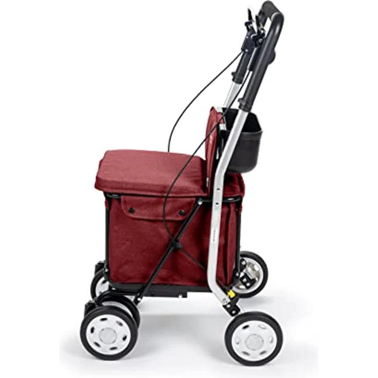 Carlett - Einkaufstrolley Rollator mit 4 Rädern und Sitz, Zusammenklappbarer Einkaufswagen mit herausnehmbarer Einkaufstasche 29L/15kg, Lett800 Senior Comfort, Rosso – Bild 3