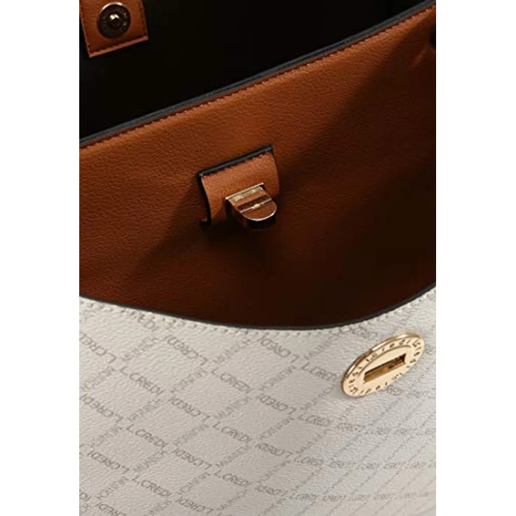 L.Credi Filiberta Schultertasche 30 cm, Damen Handtasche mit Allover-Logoprint, Weiss – Bild 4