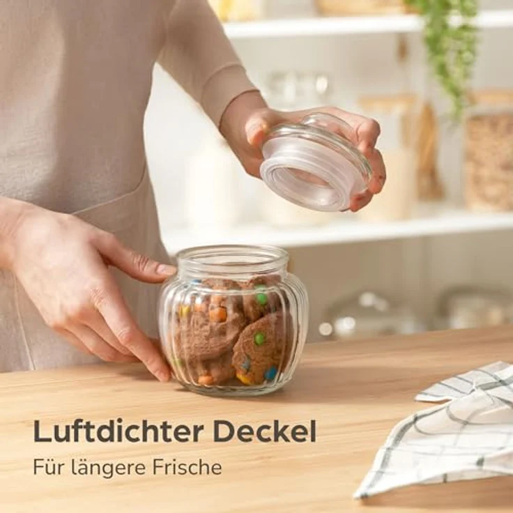 Praknu Bonboniere Glas mit Deckel Luftdicht - 500ml - 6 Vintage Candy Bar Glas mit Etiketten - Robustes Glas - Spülmaschinenfest - für Kekse & Süßigkeiten in Vintage-Stil – Bild 3