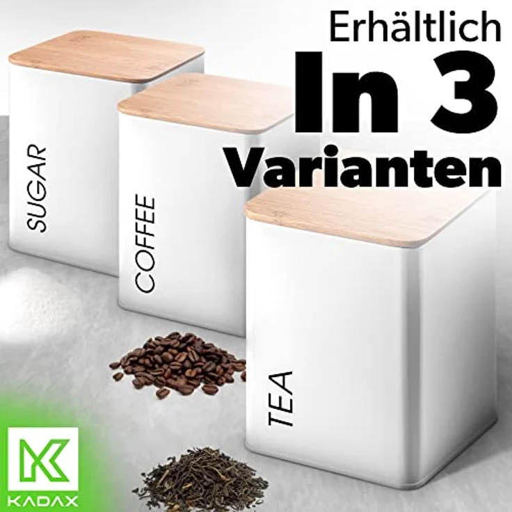 KADAX Vorratsdose "SUGAR", luftdichter Vorratsbehälter aus pulverbeschichtetem Stahl, quadratisch, weiß – Bild 3