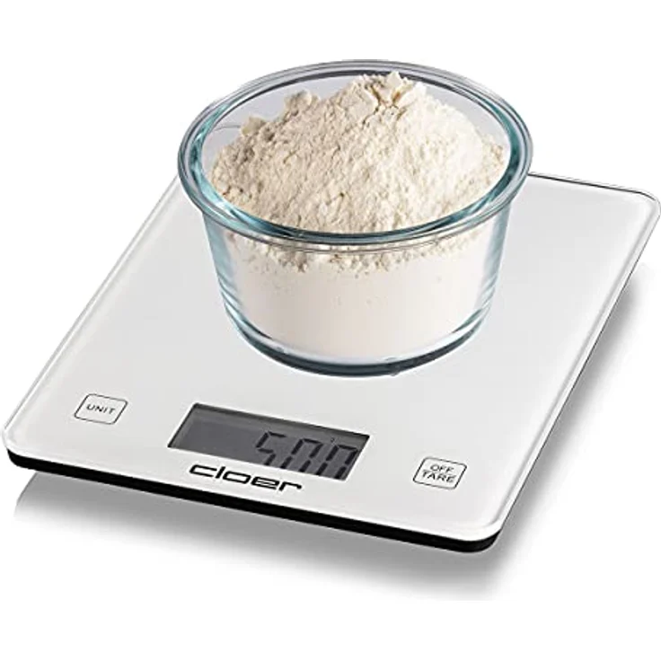 Cloer Küchenwaage 6871 digital, 10kg , 1 g Teilung, Zuwiegefunktion, Glaswiegefläche, weiß – Bild 6
