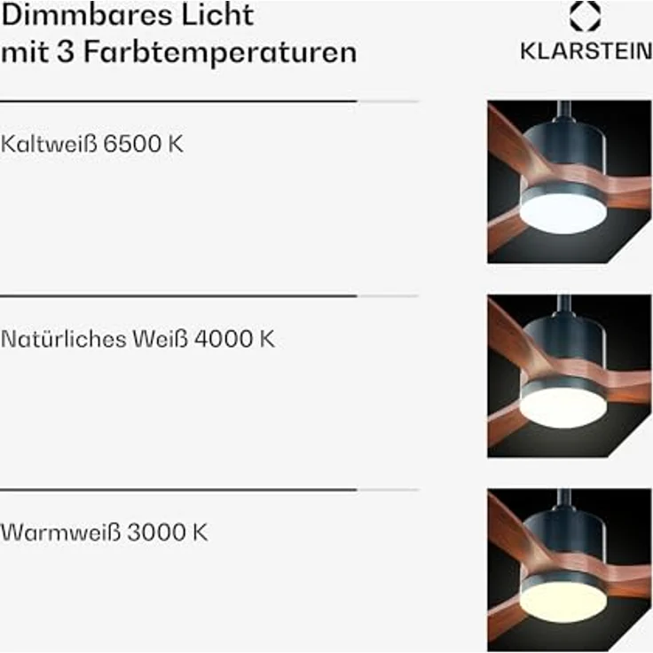 Klarstein SkyBreeze Deckenventilator mit Beleuchtung, IP44 für Außenbereich, Smart Steuerung, 6 Geschwindigkeitsstufen, Dimmbares Licht, 132cm, Walnuss – Bild 3