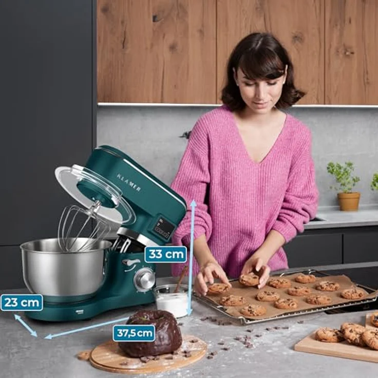 KLAMER Küchenmaschine Classic 1400 W, 5,5 L Edelstahlschüssel, Knet-, Rühr- & Schneebesenaufsatz, Timer & LED-Display, stabile Saugnapffüße, ideal für Brot-, Kuchen- & Pizzateig – Bild 2