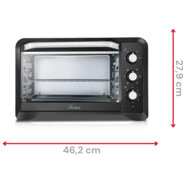 Ardes Elektrischer Umluft-Kleinbackofen 22 Liter Fassungsvermögen mit Innenbeleuchtung 6 Garfunktionen Timer Doppelverglasung MAGNUS AR6222PB, Schwarz – Bild 3