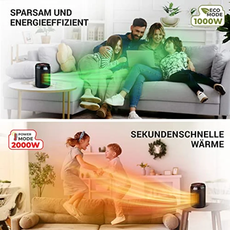 LEBENLANG Keramik Heizlüfter energiesparend leise - inkl. App & WiFi, Fernbedienung | Electric heater heizstrahler eco heat | Eco Warm – Bild 3