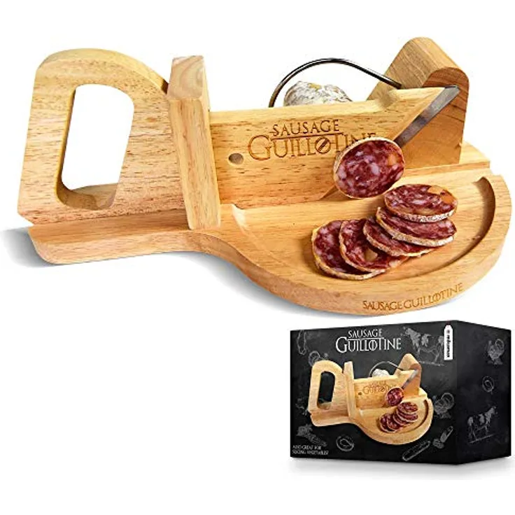 mikamax - Wurst Schneider Guillotine - Traditionelle Wurstschneidemaschine - Sausage Guillotine - 30 x 19 x 12 cm - Massivholz