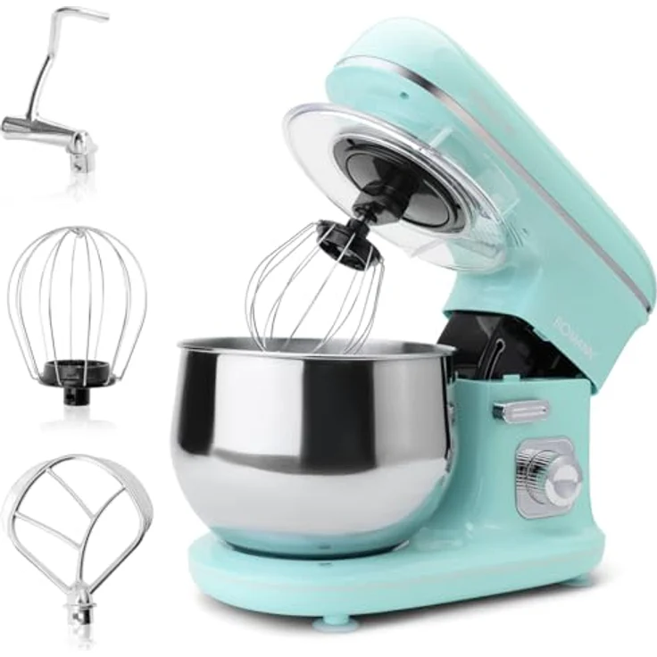 Bomann KM 6030 CB Knetmaschine inkl. transparentem Spritzschutzdeckel mit Nachfüllöffnung, 1100 Watt, 5 Liter, schwenkbarer Multifunktionsarm, Mint – Bild 2