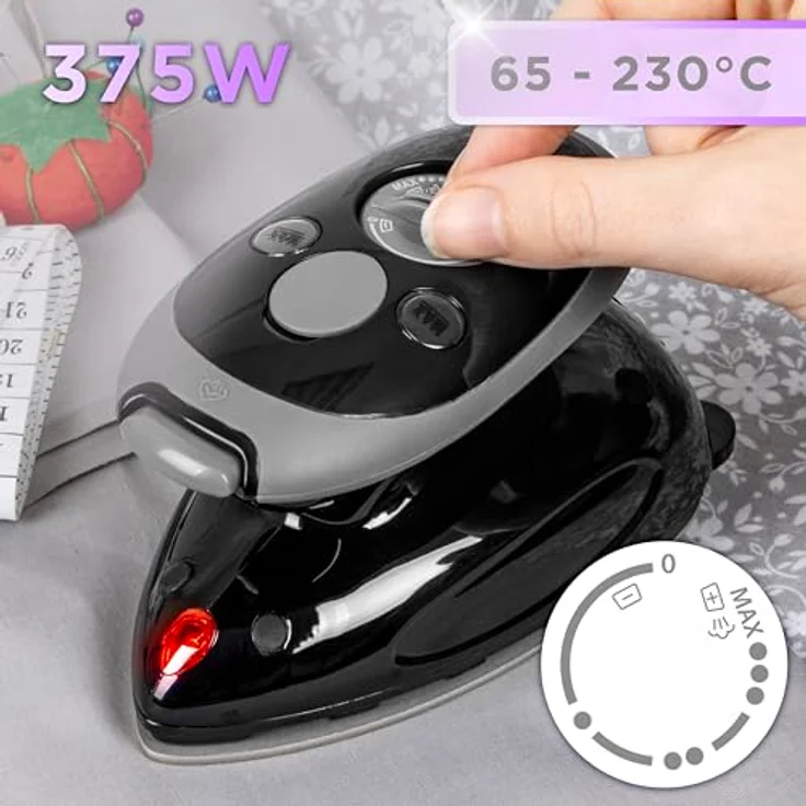 Duronic Si2 Bk, Mini-Reise-Dampfbügeleisen mit Keramikfläche, 375 W, 40 ml Wassertank, ergonomischer Griff, variable Dampffunktion – Bild 3