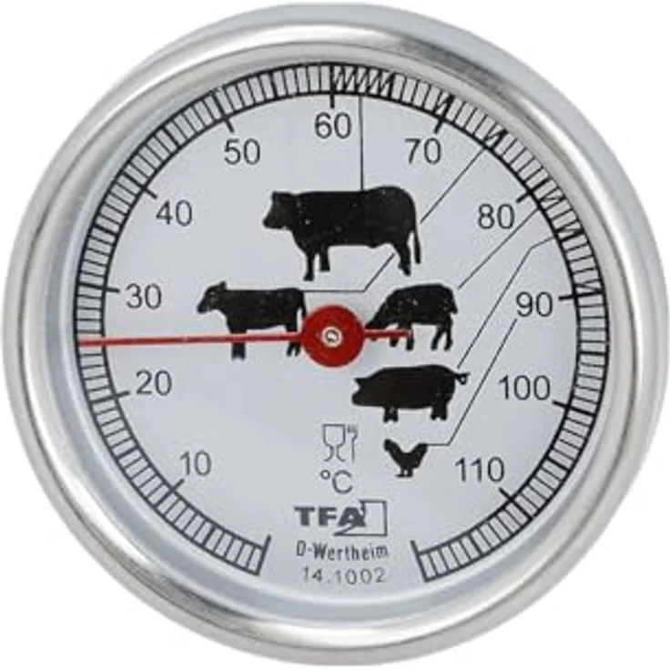 EUROHOME Grillthermometer für Fleisch, Metalltemperaturfühler, Messbereich bis 120°, 5 x 12 cm, leicht ablesbar – Bild 3
