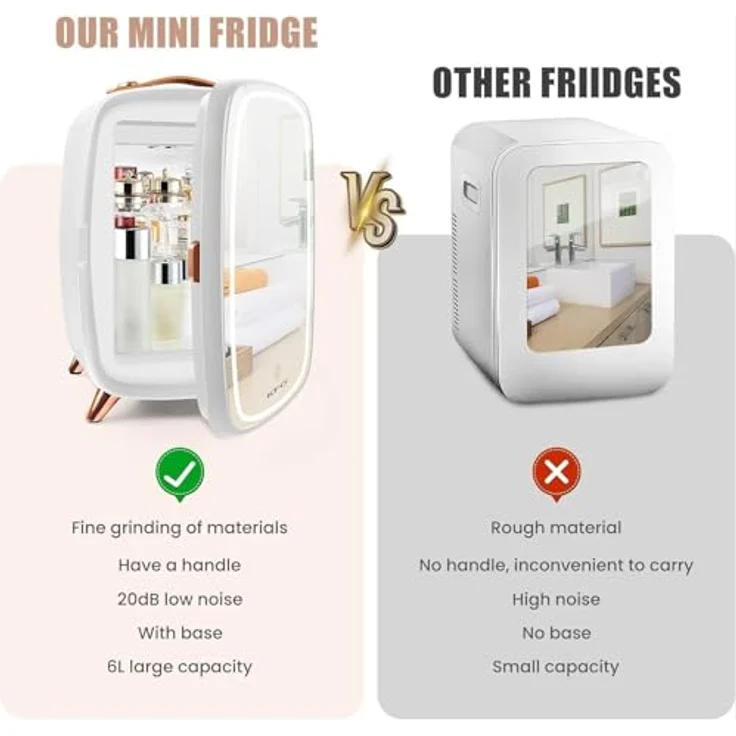 KFO Mini Kosmetik Kühlschrank 6L, Ultra-Leise (20 dB) mit LED-Spiegel, Weiß, für Skincare & Make-up – Bild 5