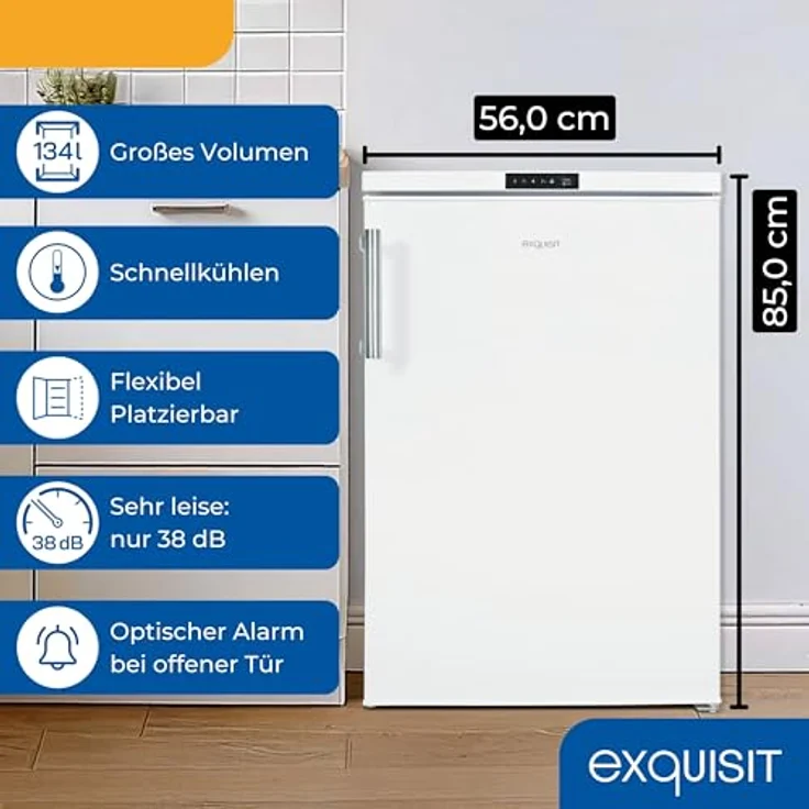 Exquisit Vollraumkühlschrank KS516-V-HE-011D weiss | 134 L Nutzinhalt, Schnellkühlen & Alarmfunktion, Ohne Gefrierfach – Bild 3
