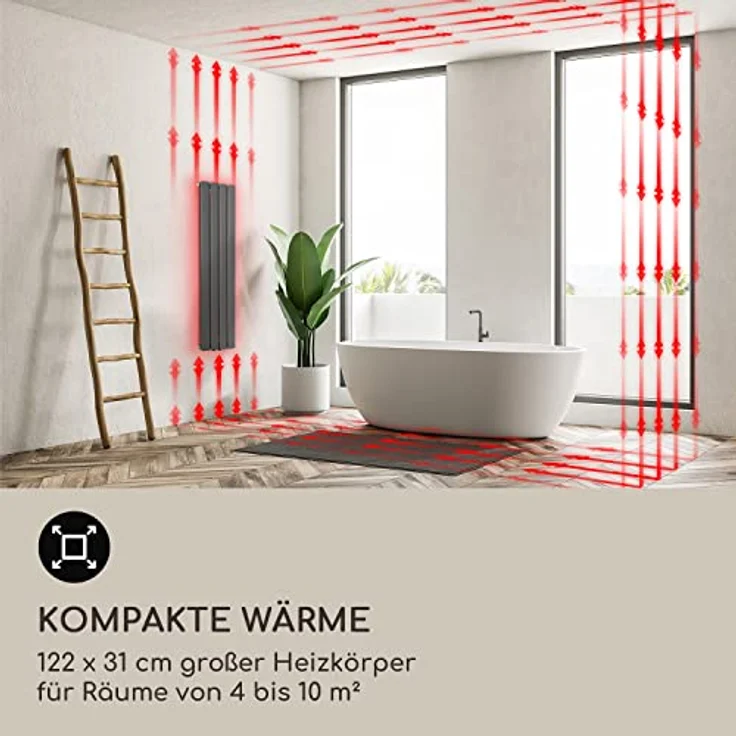Blumfeldt Badheizkörper, Flachheizkörper Vertikal mit 380 W Thermostat, Wandheizung für Badezimmer & Wohnzimmer – Bild 5