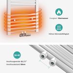 Emke Elektrischer Handtuchheizkörper, Weiß 100x40cm 352W, SPCC-kaltgewalzter Stahl, Mittelanschluss, Vertikal Einlagig