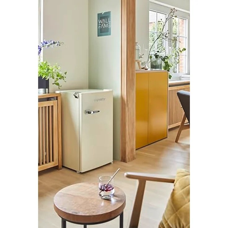 Respekta Kühlschrank Rico KG83-52, freistehender Retrokühlschrank mit Kältefach, 92 Liter, Creme, 39 dB, LED-Beleuchtung, inkl. Flaschenöffner – Bild 4