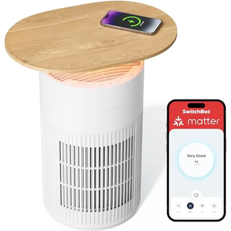 SwitchBot Luftreiniger mit App-Steuerung und Nachtlicht, CADR 400m³/h HEPA-Filter entfernt 99,97% Schimmel Staub Pollen (Luftreiniger Tisch)