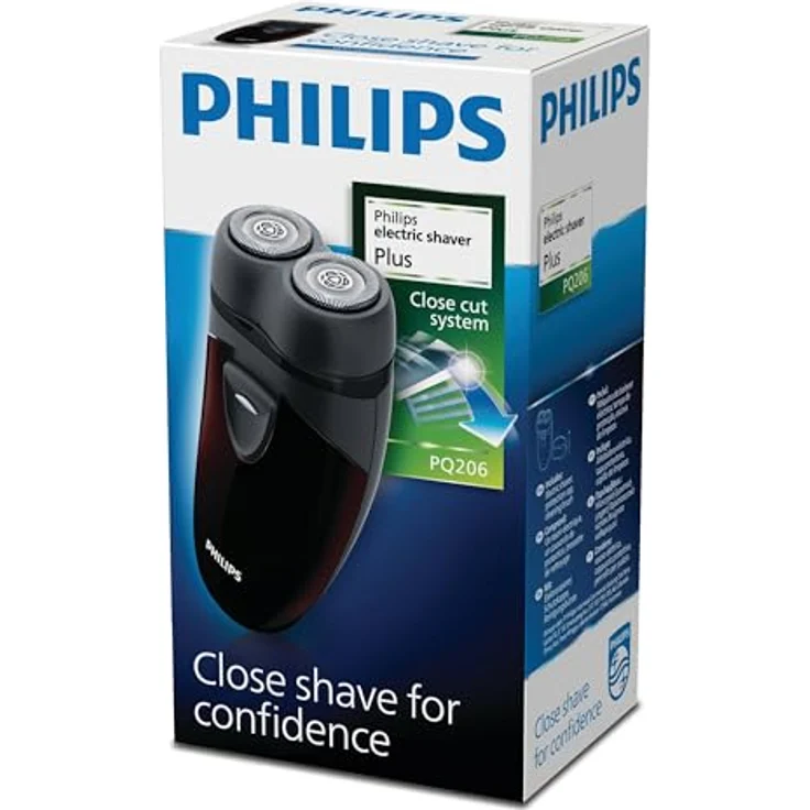 Philips PQ206/18, Elektrischer Reiserasierer für Herren, kabellos, 60 Minuten Akkulaufzeit, Close Cut System, selbstschärfende Klingen – Bild 1