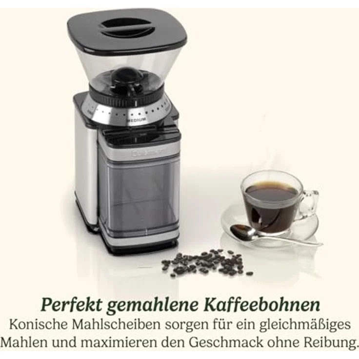 Cuisinart DBM8V2E, Kaffeemühle mit Keramikmahlplatten, 18 Mahlgradeinstellungen, Silber, Schwarz, 250 g Kapazität – Bild 4