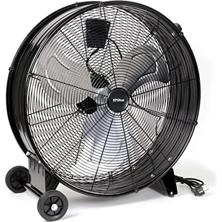 Wiltec Trommelventilator 60 cm 180 W Bodenventilator mit Kabel und Räder, 3 Geschwindigkeitsstufen, Windmaschine in silber – Bild 1