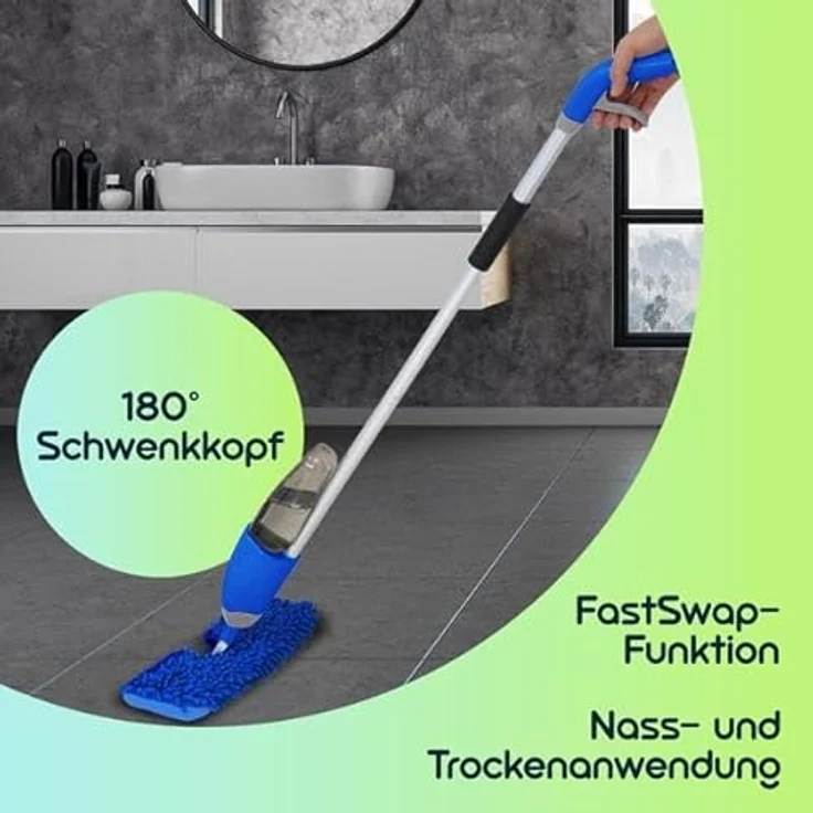 Casativo Bodenwischer-Set 2 in 1, nass-trocken mit Sprühfunktion, 700 ml Wassertank, 180°-Schwenkkopf, inkl. 2 Wischtücher – Bild 4