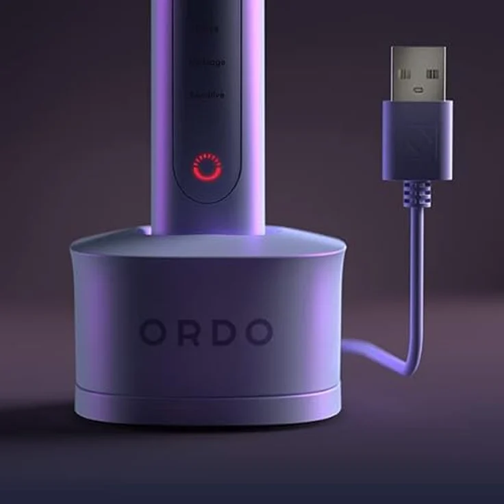 Ordo Sonic+ Elektrische Zahnbürste mit 4 Putzmodi, schnellem Akku, Silikon-Polierelement und USB-Ladegerät, Perlviolett – Bild 4