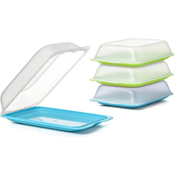 TATAY Set mit 4 Aufschnittbox Fresh MAXI, BPA-frei, wiederverwendbar, Stapelbar, Spülmaschinen- und Mikrowellenfest, Blaue und Grüne Farben. Maßnahmen 17 x 6,2 x 25,2 cm