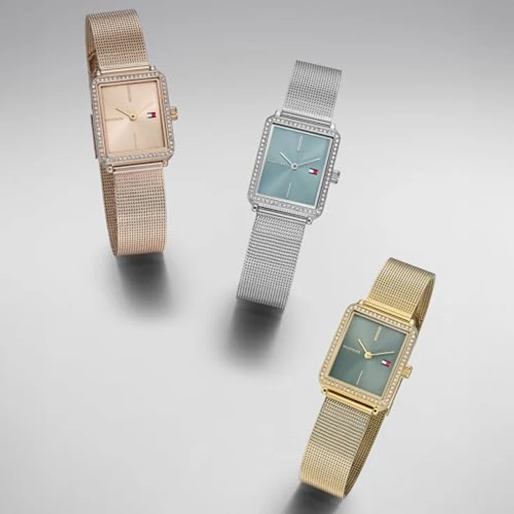 Tommy Hilfiger Zwei-Zeiger-Quarzwerk-Uhr für Damen, Edelstahl-Mesh-Gliederarmband, aqua-blaues Zifferblatt, 3 ATM wasserdicht, Modell 1782789 – Bild 5
