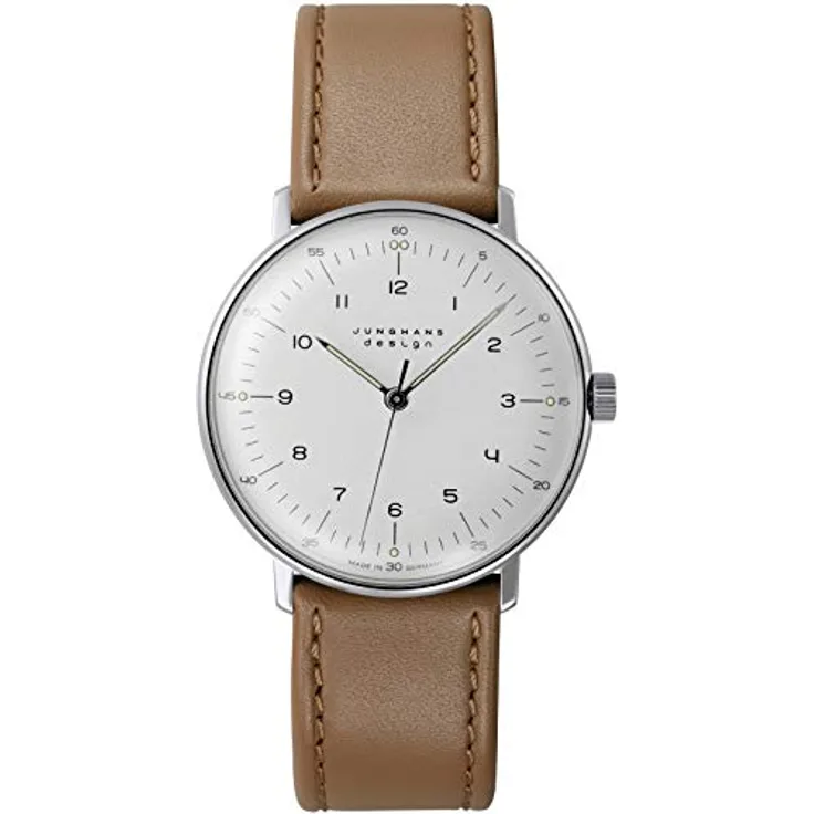 JUNGHANS max Bill Armbanduhr Handaufzug mit Saphirglas 27/3701.02, silberfarbenes Gehäuse, leuchtendes Zifferblatt