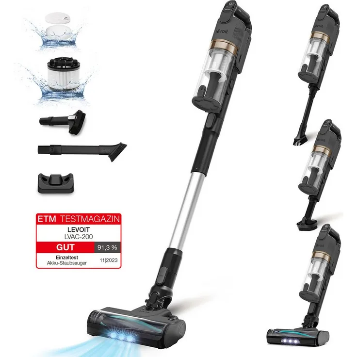 Levoit Akku-Hand-und Stielstaubsauger LVAC-200, 180,00 W, beutellos, bis 50 min, Turbo-Modus, Eco-Modus, grau - Preisvergleich