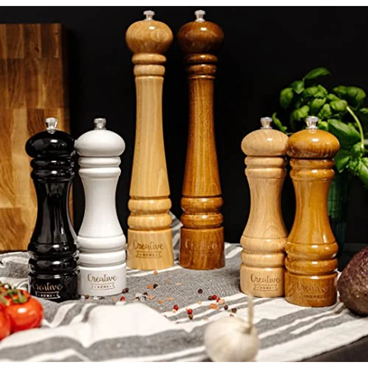 Creative Home Salz-/Pfeffermühle Set, 2 große Holz Mühlen mit manuellem Quetschmechanismus, imprägniert mit ungiftigem Lack – Bild 9