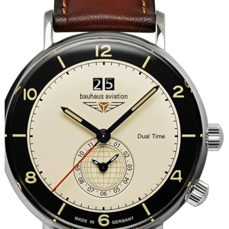 Bauhaus Aviation Vintage Pilot, Quarz, Edelstahl-Gehäuse, beiges Ziffernblatt mit leuchtenden Zeigern, Schweiz Ronda 6203.B – Bild 2