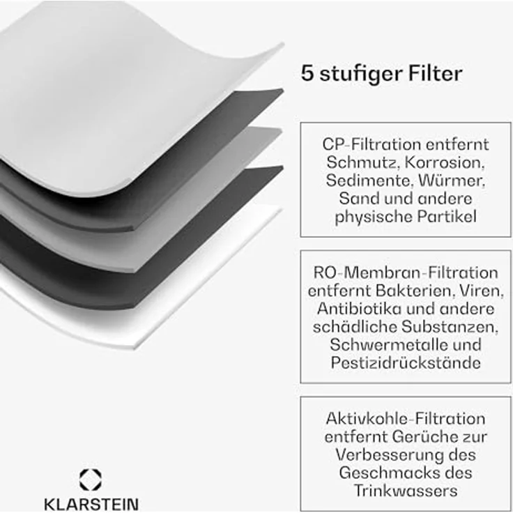 Klarstein 75G Osmose-Wasserfilter - 5-Stufiger PP+C+RO Wasserfilter mit 0,0001 Mikron Präzision, Entfernt 99,99% Schadstoffe, Einfache Twist-In Installation, Lange Lebensdauer bis zu 12 Monaten – Bild 3