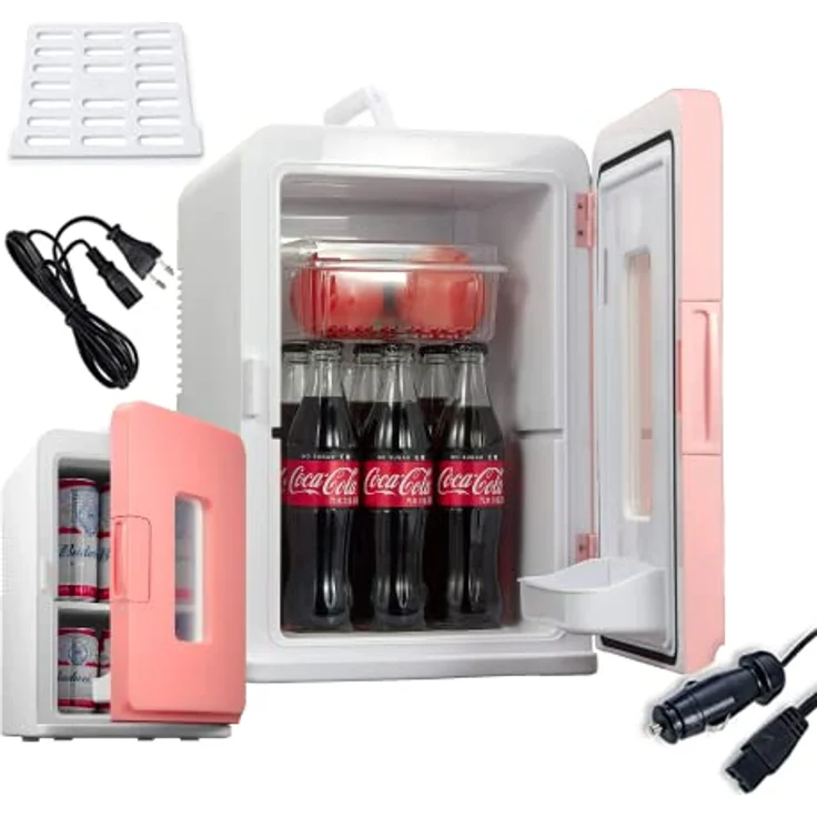 NORTHCLAN Mini Kühlschrank 15L, tragbarer Kühl- und Heizkühlschrank mit 220V AC/12V DC, Max & Eco-Modus, für Getränke und Kosmetik, Rosa – Bild 1